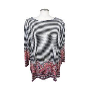 Chicos Womens Top Blouse Size 3 US 16 Hawaiian Paisley Striped Stretch